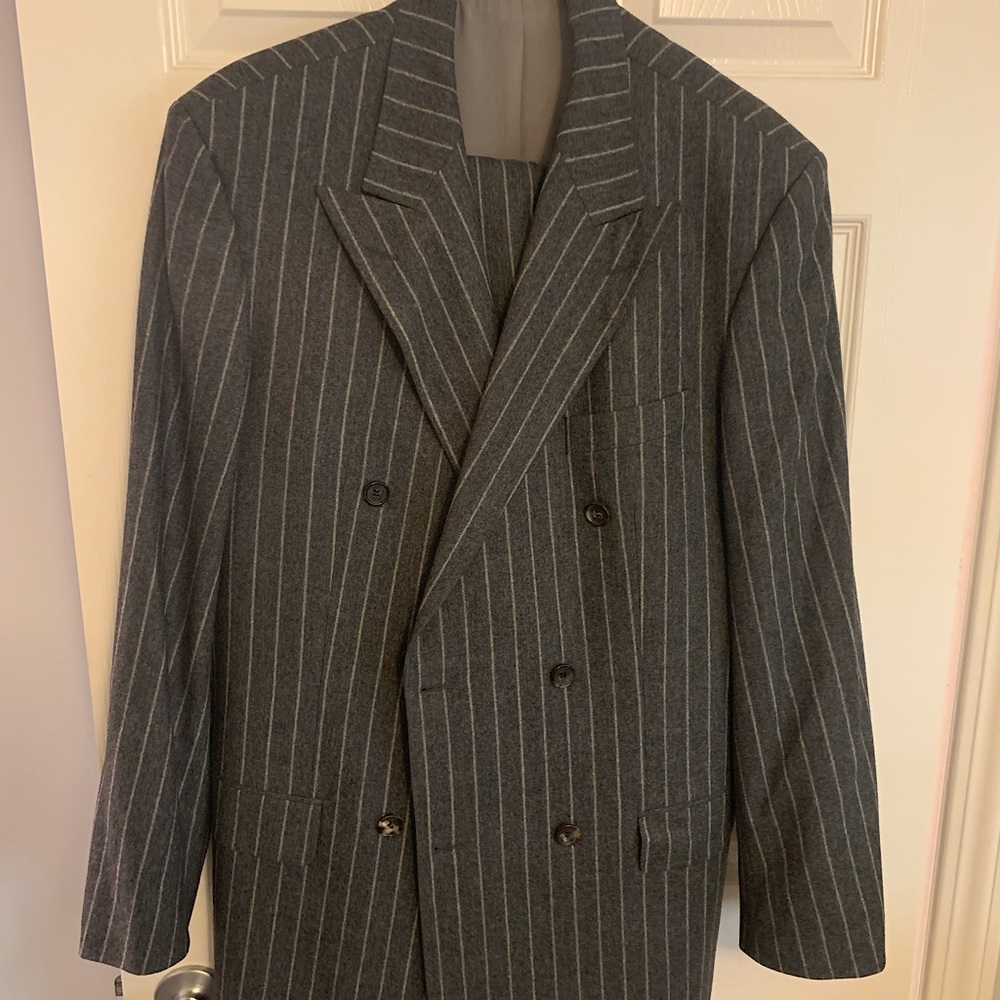 Hugo Boss Grey DBL Breasted Lori Piana Pinstripe Suit 42L